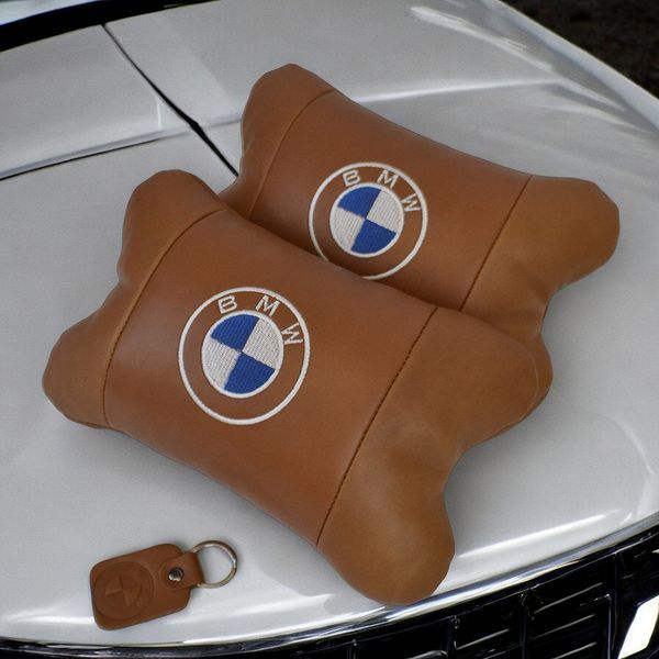 Комплект автоподушек 2шт из натуральной коричневой кожи для BMW. Ортопедическая подушка в авто БМВ 00016732 фото
