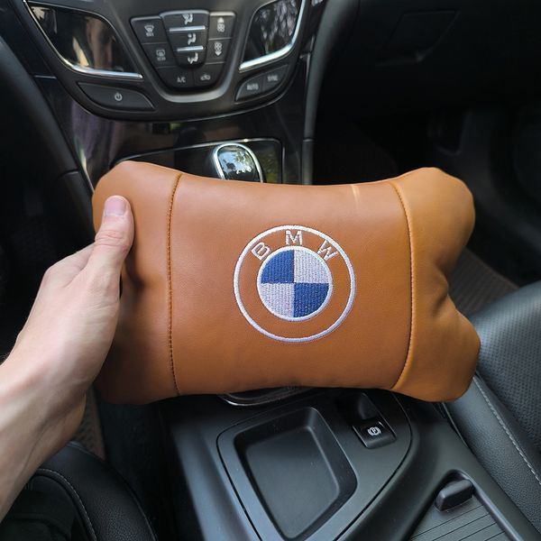 Комплект автоподушек 2шт из натуральной коричневой кожи для BMW. Ортопедическая подушка в авто БМВ 00016732 фото