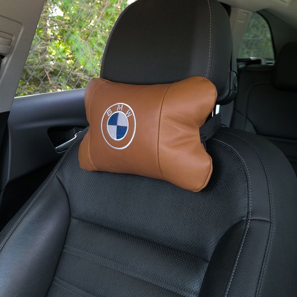Комплект автоподушек 2шт из натуральной коричневой кожи для BMW. Ортопедическая подушка в авто БМВ 00016732 фото