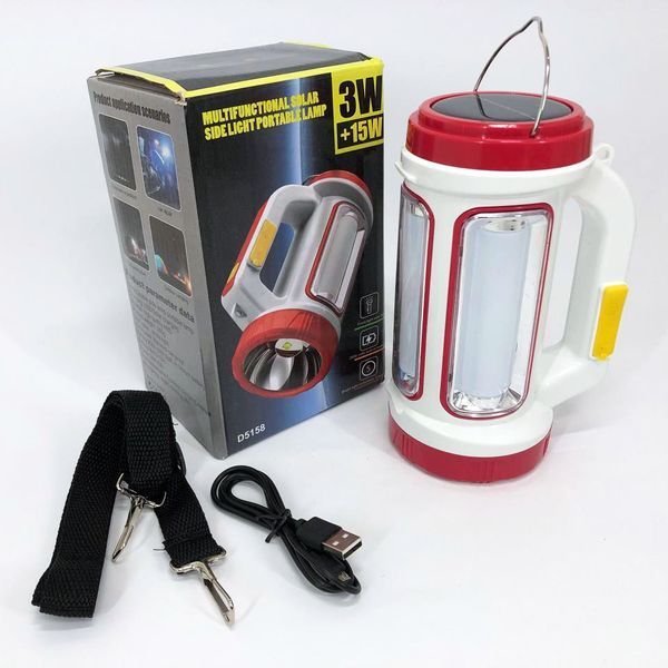 Ліхтар кемпінговий з сонячною панеллю 5158-LED-COB power bank, кемпінговий ліхтар-лампа. Колір: червоний 00022919 фото