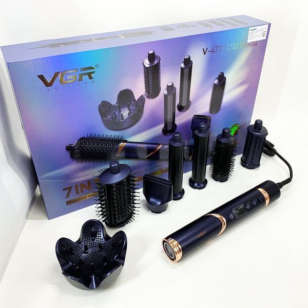 Фен-стайлер для волос 7в1 VGR V-477 DARK Blue Professional 1400 Вт 7 насадок 00014869 фото