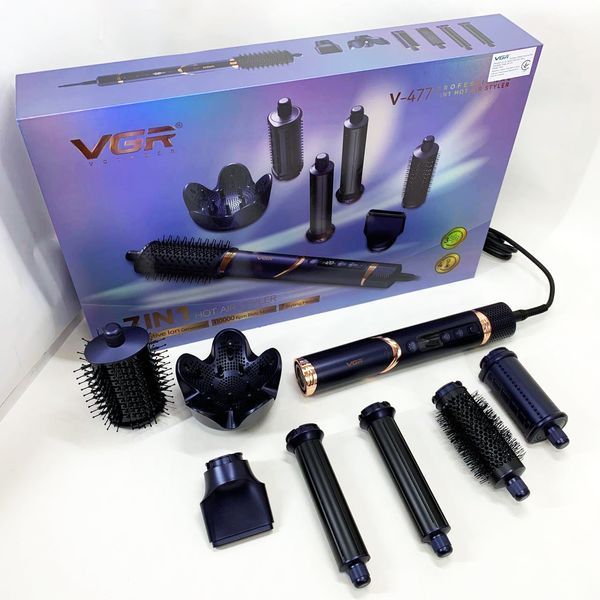 Фен-стайлер для волос 7в1 VGR V-477 DARK Blue Professional 1400 Вт 7 насадок 00014869 фото
