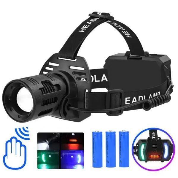 Ліхтарик налобний CARBON BL-2322-TG+3LED (White+red+blue+green), Ліхтарик військовий світлодіодний налобний 00023066 фото