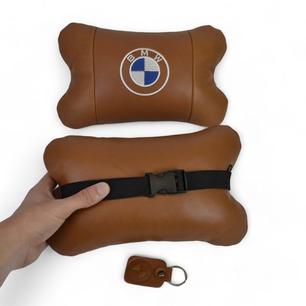 Комплект автоподушек 2шт из натуральной коричневой кожи для BMW. Ортопедическая подушка в авто БМВ 00016732 фото