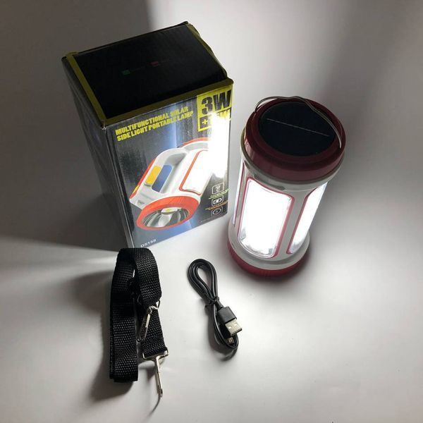Ліхтар кемпінговий з сонячною панеллю 5158-LED-COB power bank, кемпінговий ліхтар-лампа. Колір: червоний 00022919 фото