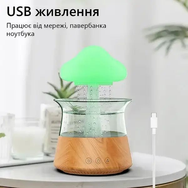 Увлажнитель воздуха Гриб с эффектом дождя / Аромадифузор-ночник с подсветкой / Аромадифузор электрический 00018553 фото