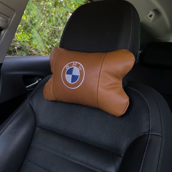 Комплект автоподушек 2шт из натуральной коричневой кожи для BMW. Ортопедическая подушка в авто БМВ 00016732 фото