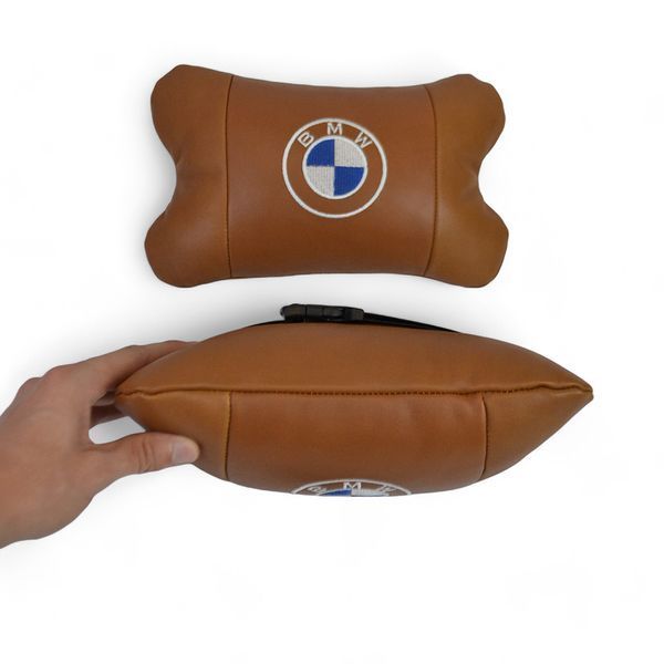 Комплект автоподушек 2шт из натуральной коричневой кожи для BMW. Ортопедическая подушка в авто БМВ 00016732 фото