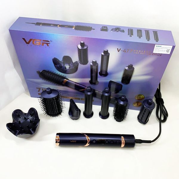Фен-стайлер для волос 7в1 VGR V-477 DARK Blue Professional 1400 Вт 7 насадок 00014869 фото