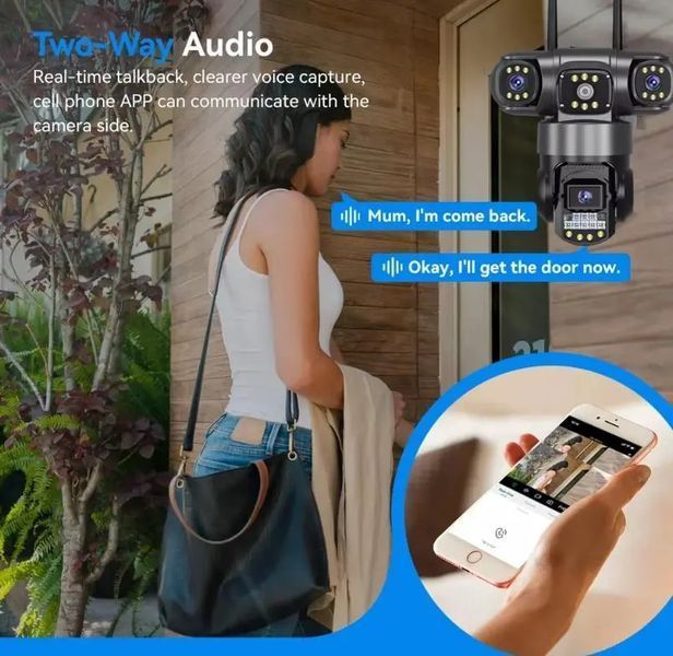 Вулична поворотна Wi-Fi IP-камера відеоспостереження EVKVO SC28 V380 Pro | 3 Лінзи | 16MP 00017551 фото