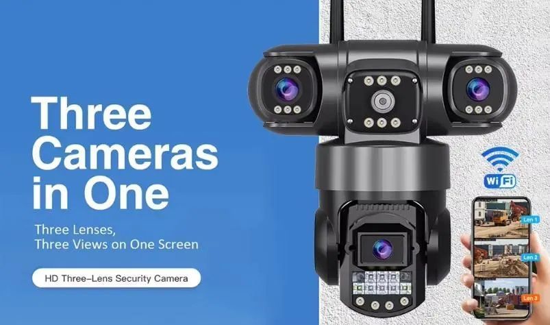 Вулична поворотна Wi-Fi IP-камера відеоспостереження EVKVO SC28 V380 Pro | 3 Лінзи | 16MP 00017551 фото