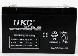 Акумуляторна батарея agm UKC WST-10 6V 10Ah акумулятор для УПСа, акумулятор до дитячого електромобіля 00016927 фото