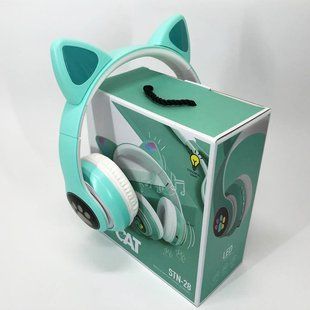 Беспроводные LED наушники с кошачьими ушками CAT STN-28. Цвет: зеленый 00023854 фото