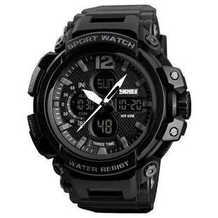 Часы наручные мужские SKMEI 1343BK BLACK, часы тактические противоударные. Цвет: черный 00022034 фото