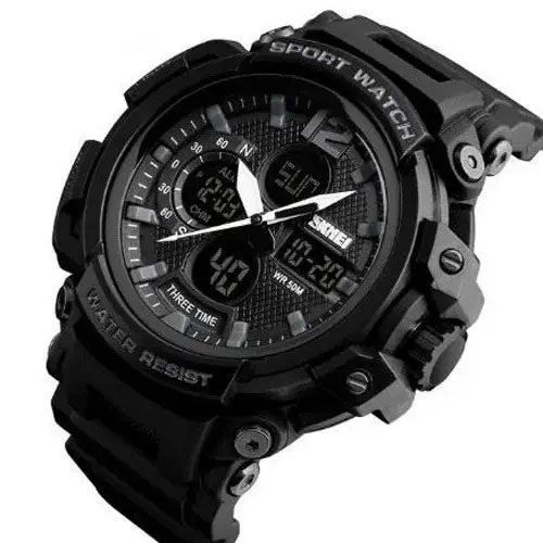 Часы наручные мужские SKMEI 1343BK BLACK, часы тактические противоударные. Цвет: черный 00022034 фото