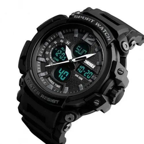 Часы наручные мужские SKMEI 1343BK BLACK, часы тактические противоударные. Цвет: черный 00022034 фото