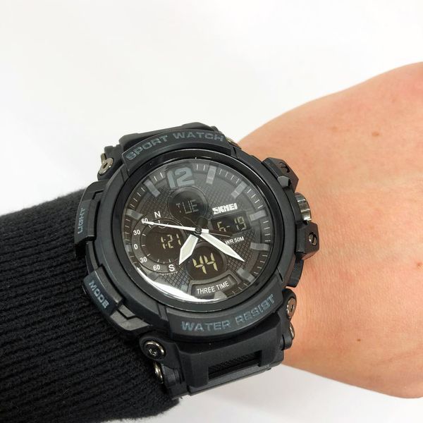 Часы наручные мужские SKMEI 1343BK BLACK, часы тактические противоударные. Цвет: черный 00022034 фото