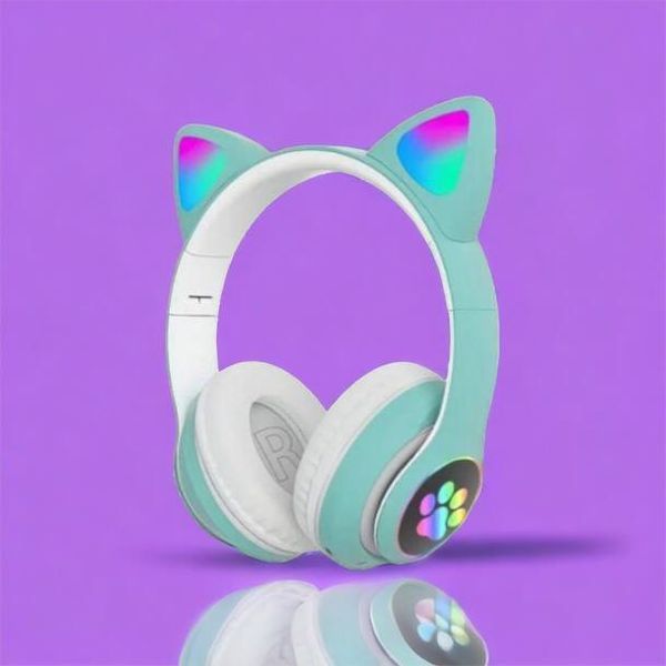 Бездротові навушники LED з котячими вушками CAT STN-28. Колір: зелений 00023854 фото