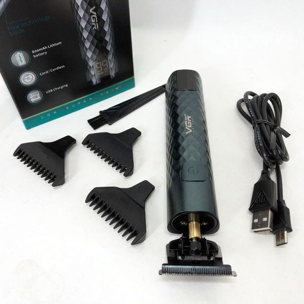 Триммер для стрижки волос, усов, бороды VGR V-077 с USB зарядкой, корпус металл, триммер беспроводной 00015488 фото