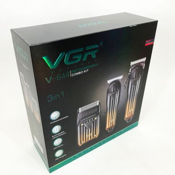 Комплект VGR 3 в 1 V-644 акумуляторна машинка для стрижки, триммер та електробритва шейвер 00014572 фото