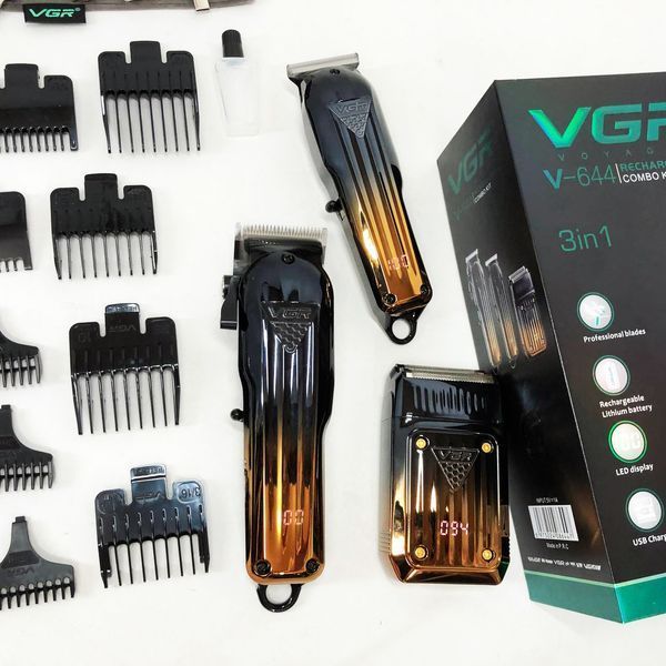 Комплект VGR 3 в 1 V-644 акумуляторна машинка для стрижки, триммер та електробритва шейвер 00014572 фото