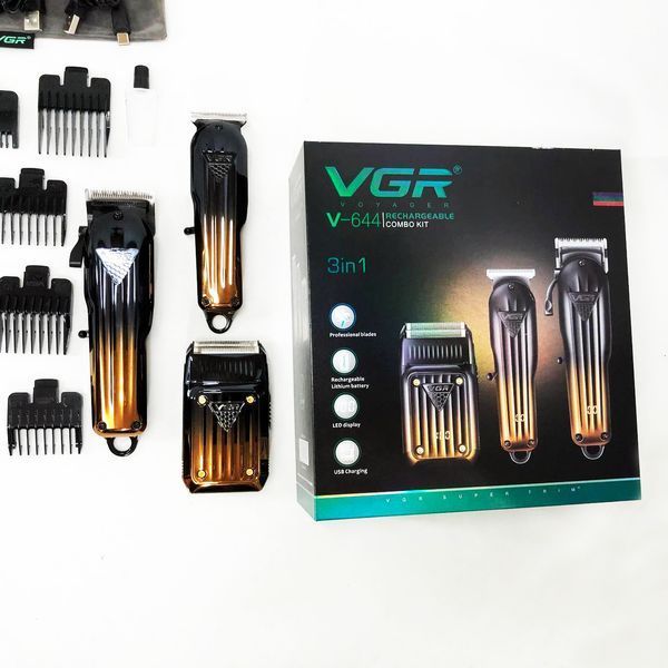Комплект VGR 3 в 1 V-644 акумуляторна машинка для стрижки, триммер та електробритва шейвер 00014572 фото
