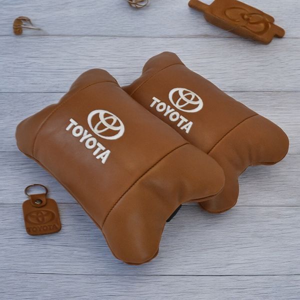 Набір шкіряних подушок 2шт на підголівник Toyota. Комфортні ортопедичні подушки,Тойота 00016733 фото