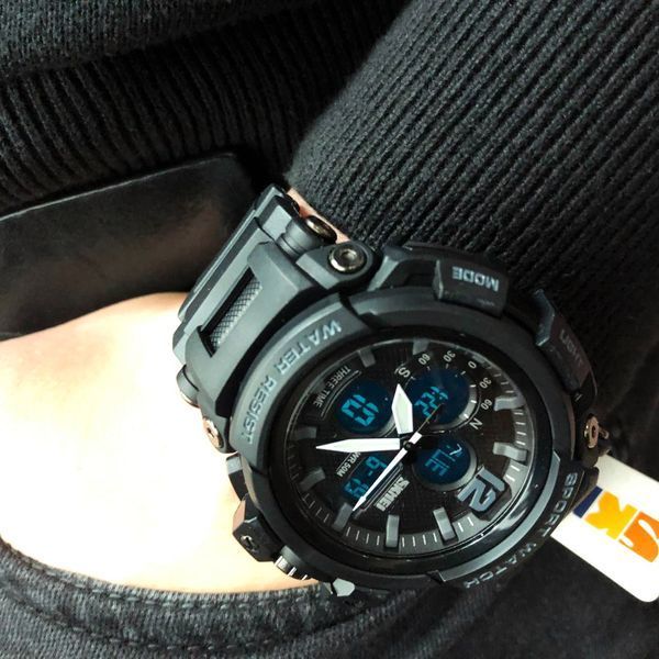 Часы наручные мужские SKMEI 1343BK BLACK, часы тактические противоударные. Цвет: черный 00022034 фото