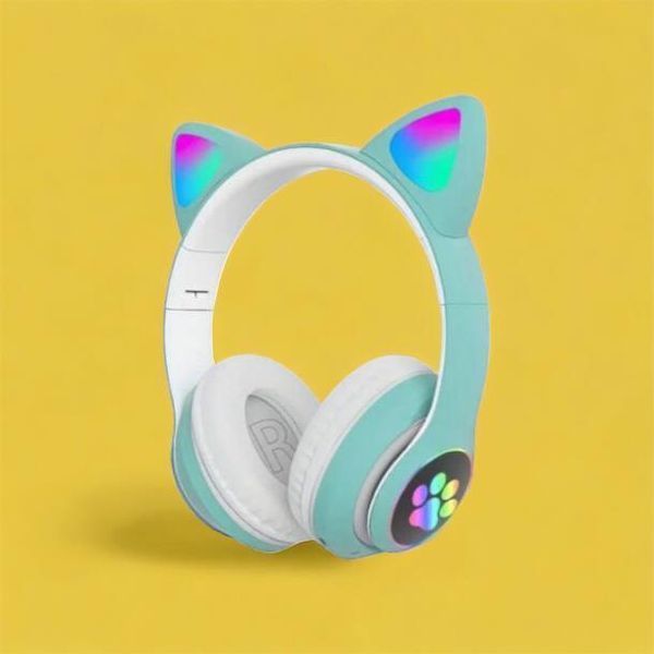 Бездротові навушники LED з котячими вушками CAT STN-28. Колір: зелений 00023854 фото