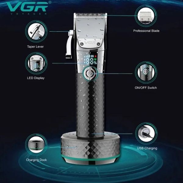 Професійна бездротова машинка для стрижки VGR V-682 тример для волосся, бороди та вусів на підставці 00014468 фото