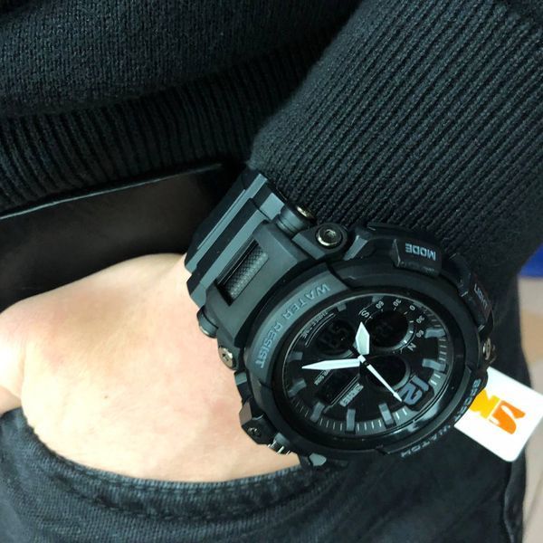 Часы наручные мужские SKMEI 1343BK BLACK, часы тактические противоударные. Цвет: черный 00022034 фото