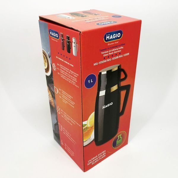 Термос Magio MG-1050W со стеклянной колбой, Хороший небольшой термос, для питьевой воды. Цвет: белый 00018854 фото