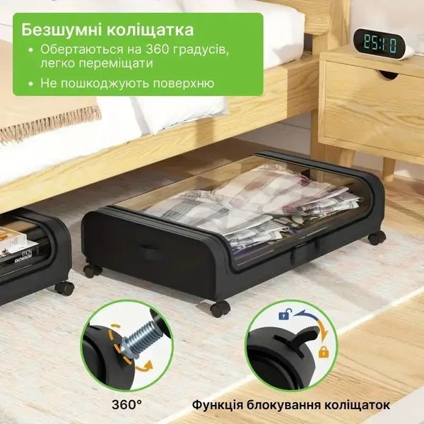 Контейнер для хранения под кроватью Festiwell с колесиками. Подкроватный органайзер из пластика (Festiwell) 00012769 фото