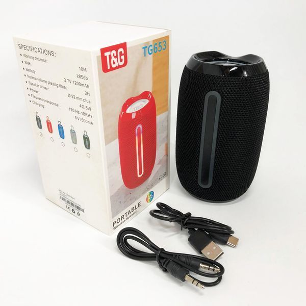 Портативна Bluetooth-колонка TG653 USB з ремінцем, акумуляторна колонка для музики. Колір: чорний 00017231 фото