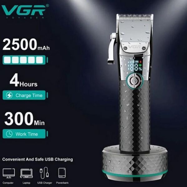 Професійна бездротова машинка для стрижки VGR V-682 тример для волосся, бороди та вусів на підставці 00014468 фото