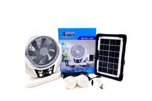 Вентилятор портативный 4в1 (6", солнечная панель, 2 LED лампы, 2 скорости, 6Вт, USB, 3.2V/4000 мАч) 00018518 фото