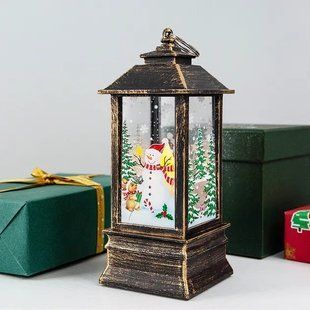Музыкальный металлический новогодний фонарик-светильник h=28 см 00024796 фото