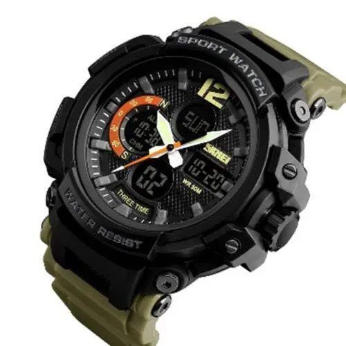 Часы наручные мужские SKMEI 1343KH KHAKI, водостойкие тактические часы. Цвет: хаки 00022035 фото