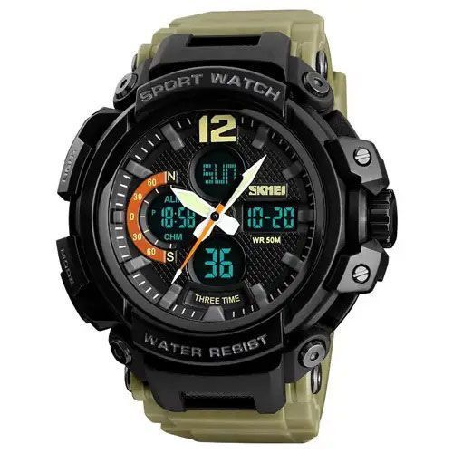 Часы наручные мужские SKMEI 1343KH KHAKI, водостойкие тактические часы. Цвет: хаки 00022035 фото