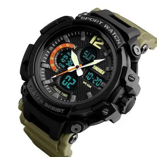 Часы наручные мужские SKMEI 1343KH KHAKI, водостойкие тактические часы. Цвет: хаки 00022035 фото