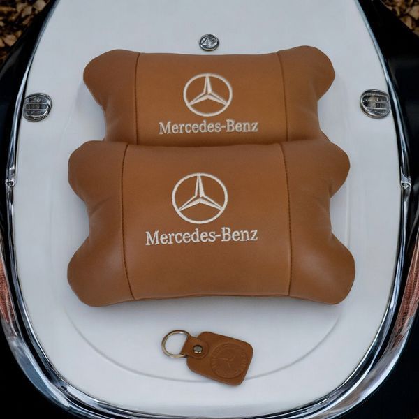 Комплект 2шт для підголівника Mercedes-Benz, виготовлених з натуральної коричневої шкіри. Комфорт в авто 00016734 фото