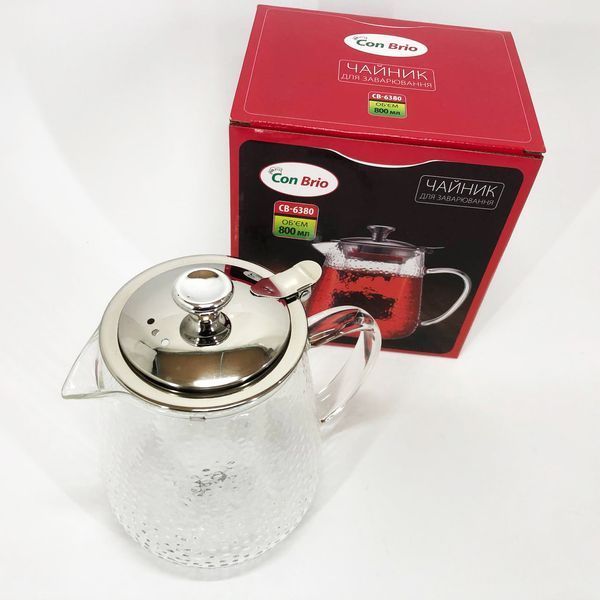 Чайник заварочный заварник для чая Con Brio CB-6380 800 мл, Стильный стеклянный заварочный чайник 00019116 фото