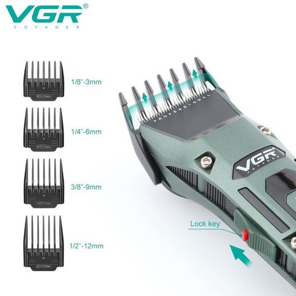 Акумуляторна бездротова машинка для стрижки волосся VGR V-696 з LED дисплеєм та ТУРБО режимом 00014469 фото