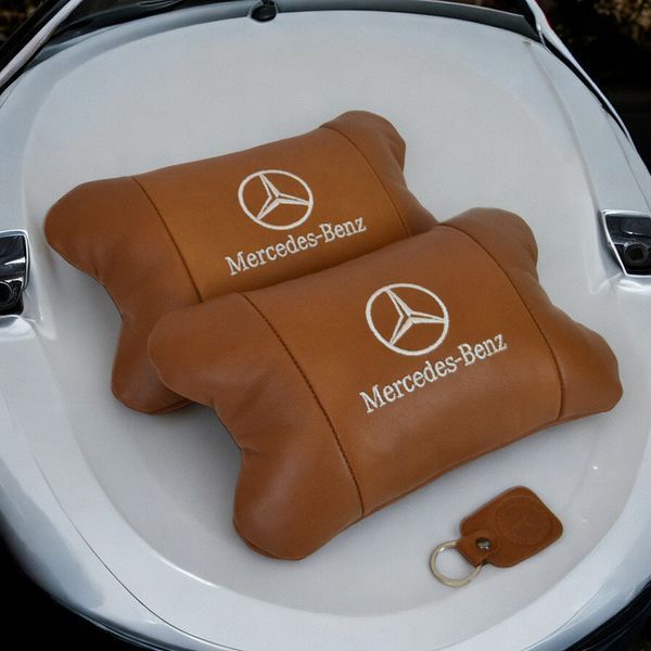 Комплект 2шт для підголівника Mercedes-Benz, виготовлених з натуральної коричневої шкіри. Комфорт в авто 00016734 фото