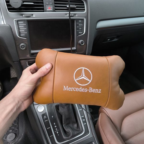 Комплект 2шт для підголівника Mercedes-Benz, виготовлених з натуральної коричневої шкіри. Комфорт в авто 00016734 фото