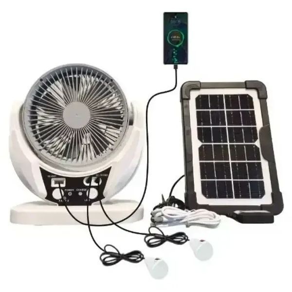 Вентилятор портативный 4в1 (6", солнечная панель, 2 LED лампы, 2 скорости, 6Вт, USB, 3.2V/4000 мАч) 00018518 фото