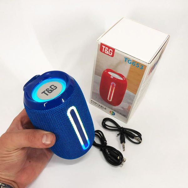 Портативна Bluetooth-колонка TG653 USB з ремінцем, Бездротова колонка портативна потужна. Колір: синій 00017232 фото
