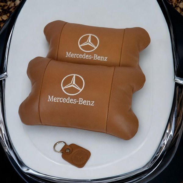 Комплект 2шт для підголівника Mercedes-Benz, виготовлених з натуральної коричневої шкіри. Комфорт в авто 00016734 фото