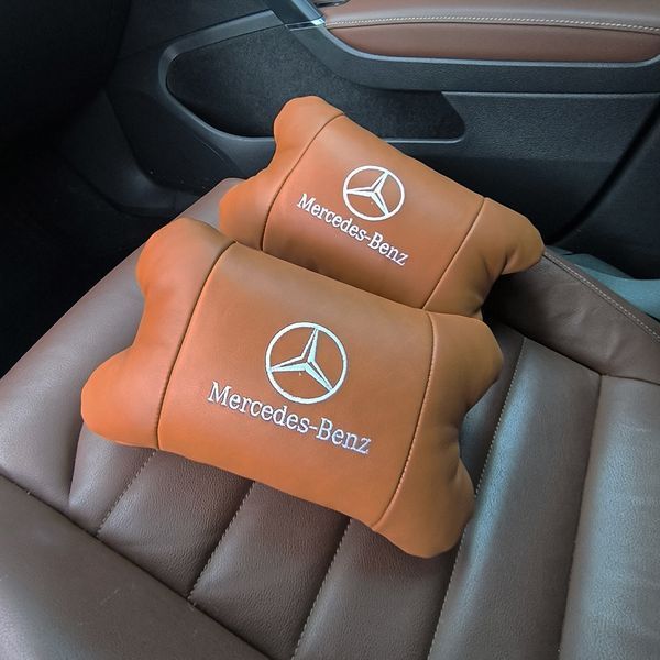 Комплект 2шт для підголівника Mercedes-Benz, виготовлених з натуральної коричневої шкіри. Комфорт в авто 00016734 фото