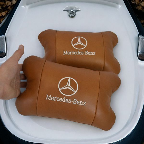 Комплект 2шт для підголівника Mercedes-Benz, виготовлених з натуральної коричневої шкіри. Комфорт в авто 00016734 фото